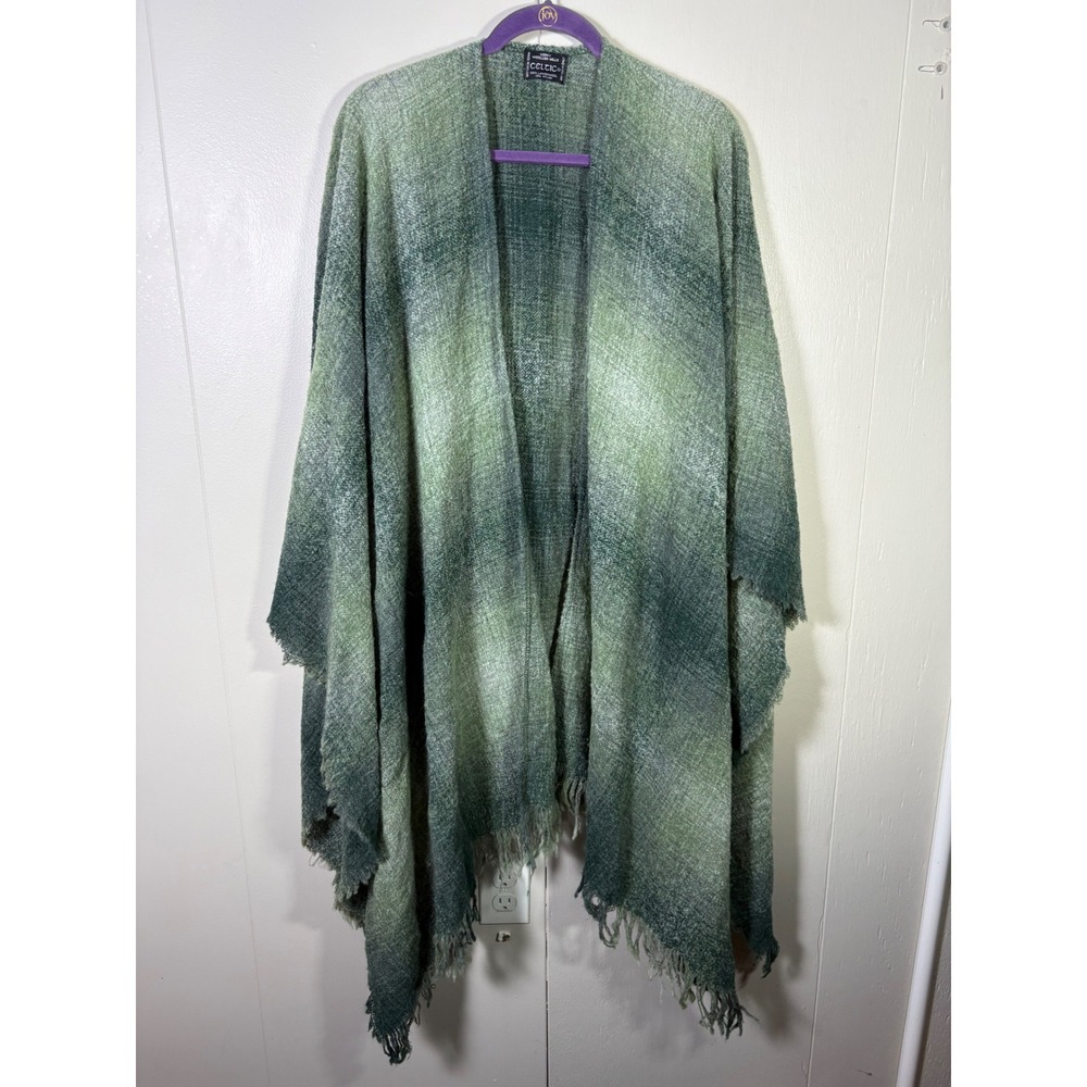 Kerry Woollen Mills Celtic Green Ombre Plaid Lambswool Blend Shawl Wrap Ireland